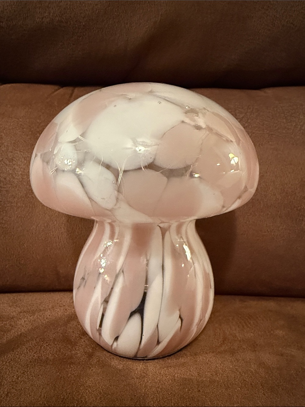 W&A Home Decor Blush Pink & White Confetti Deco Glass Mushroom Lamp Light Up